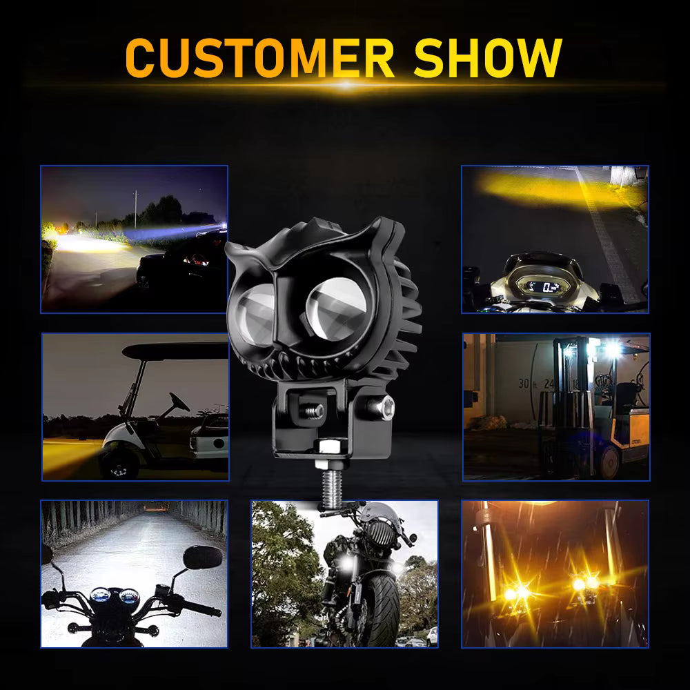 (2 pcs) OWL Shape Fog Yellow-White & Flash light Low & High Beam Owl Plastic Body Spot Light for All Cars And Bikes 9V-60V 40W Ratings 116