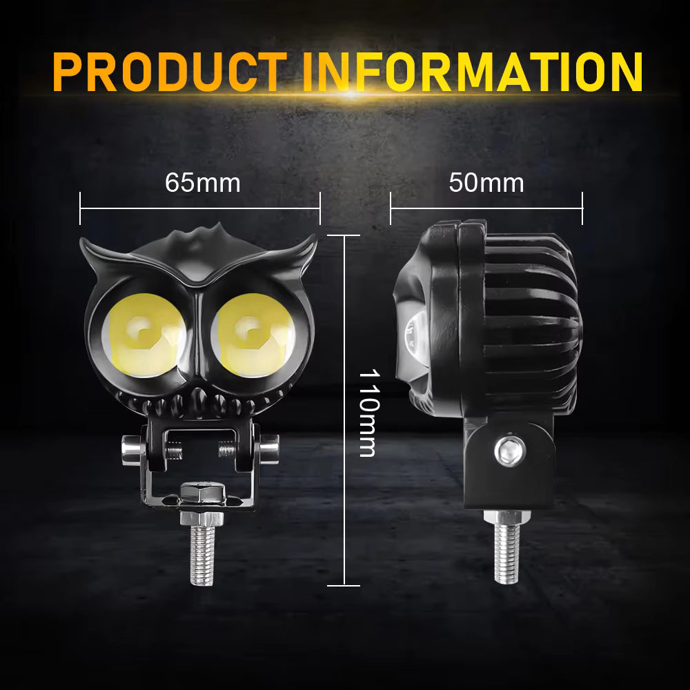 (2 pcs) OWL Shape Fog Yellow-White & Flash light Low & High Beam Owl Plastic Body Spot Light for All Cars And Bikes 9V-60V 40W Ratings 116