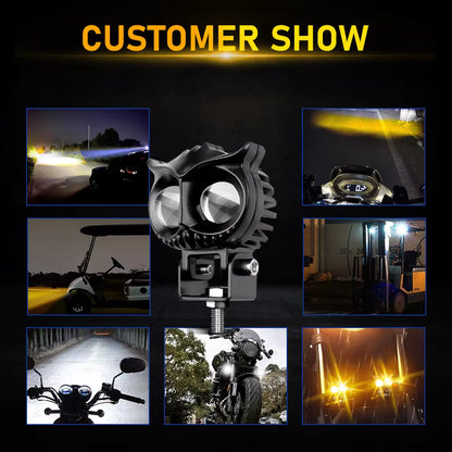 (2 pcs) OWL Shape Fog Yellow-White & Flash light Low & High Beam Owl Plastic Body Spot Light for All Cars And Bikes 9V-60V 40W Ratings 116