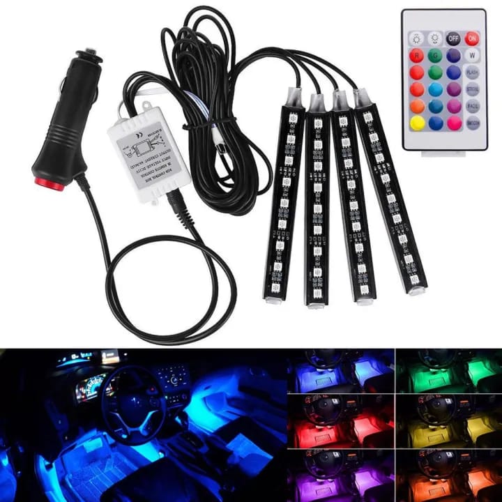 Car & Bike Rgb  12V Led Strip 4pcs 5v Automobile Atmosphere Lamps Remote Control