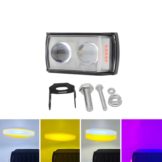 Pcs Bike Light Dual Lens Projector Driving LED Fog Work Light 4 Color Light Dolphin Projector Spotlight For Bike Car Jeeps White Yellow Mix Flash Bar Light