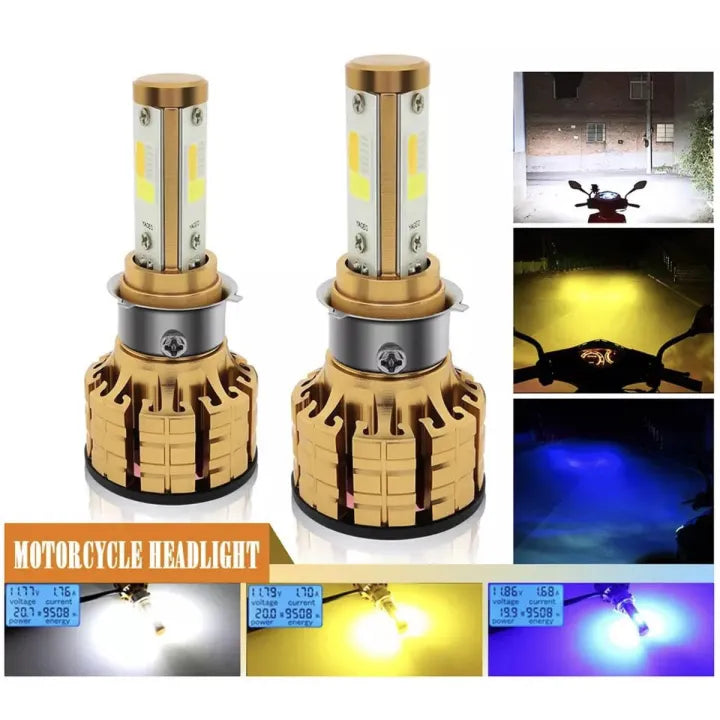 Universal M3 Motorbike Led Headlight Bulb Three Colour Flash With Fan