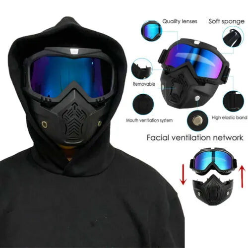 Face Helmet Mask Googles Face Mask Fog-proof Warm Goggles Mask Stylish Motorcycle Riding Helmet, Full Face Mask Shield Glasses