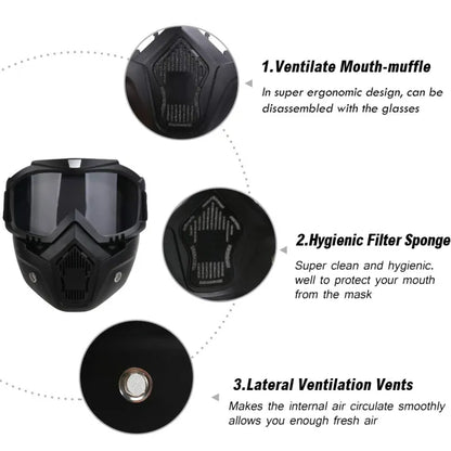Face Helmet Mask Googles Face Mask Fog-proof Warm Goggles Mask Stylish Motorcycle Riding Helmet, Full Face Mask Shield Glasses