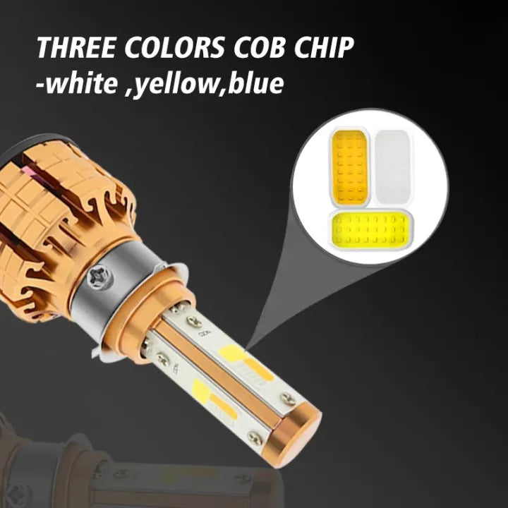 Universal M3 Motorbike Led Headlight Bulb Three Colour Flash With Fan